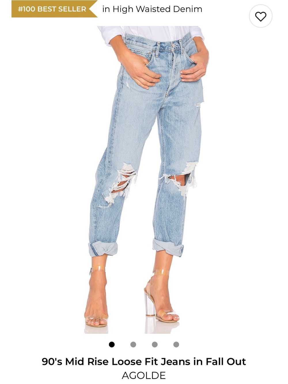 AGOLDE 90'S MID RISE LOOSE FIT JEANS, SIZE 23